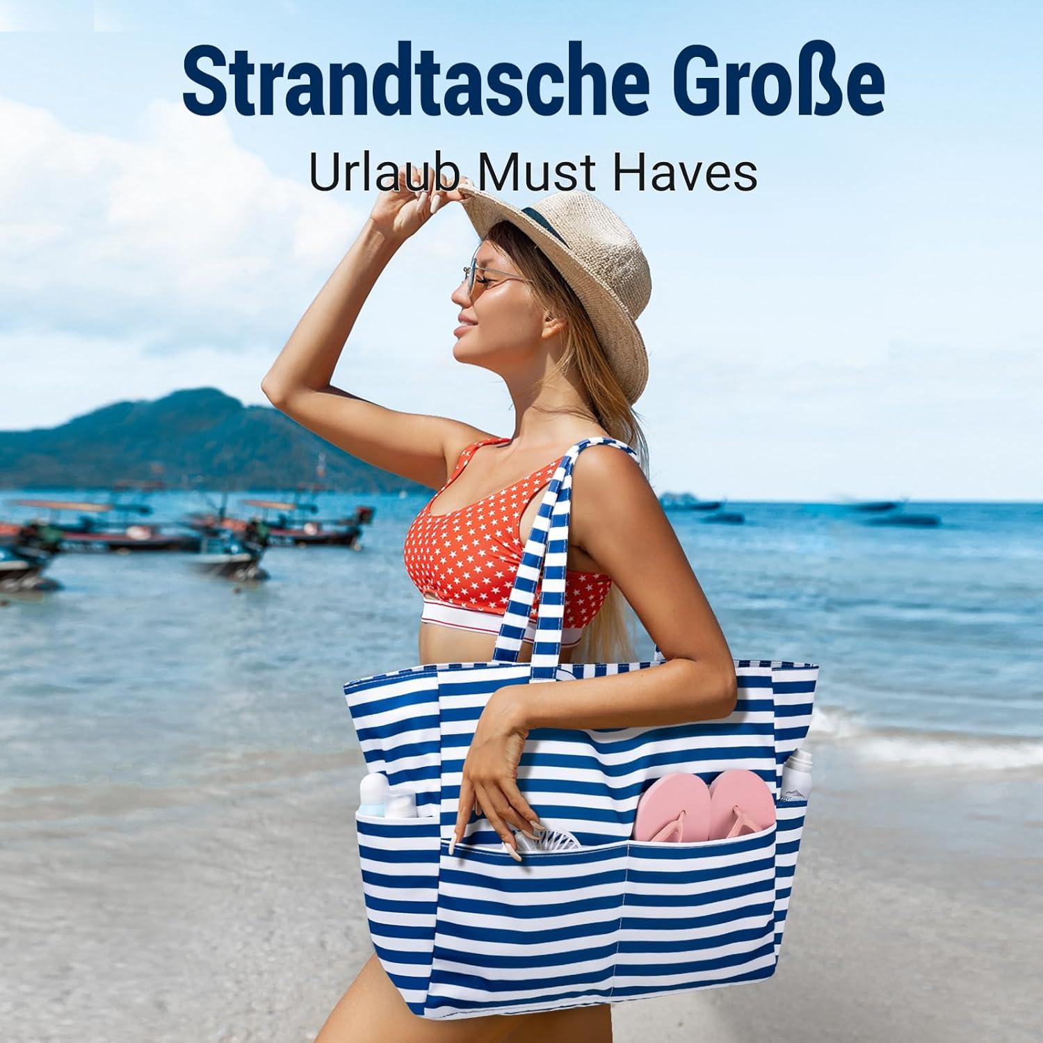 Große Strandtasche XXL Familie Damen Badetasche mit Reißverschluss