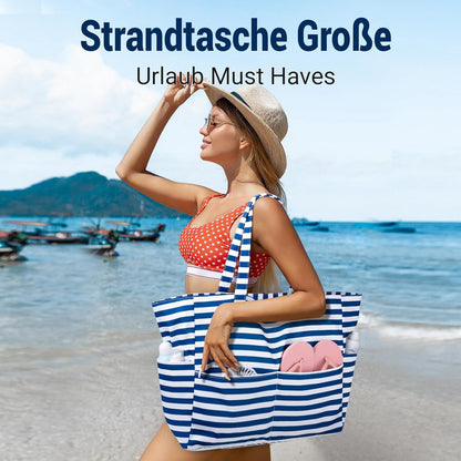 Große Strandtasche XXL Familie Damen Badetasche mit Reißverschluss