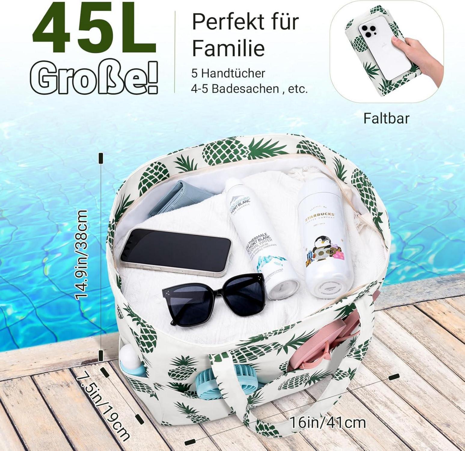 Strandtasche XXL Familie mit Reißverschluss Badetasche Damen
