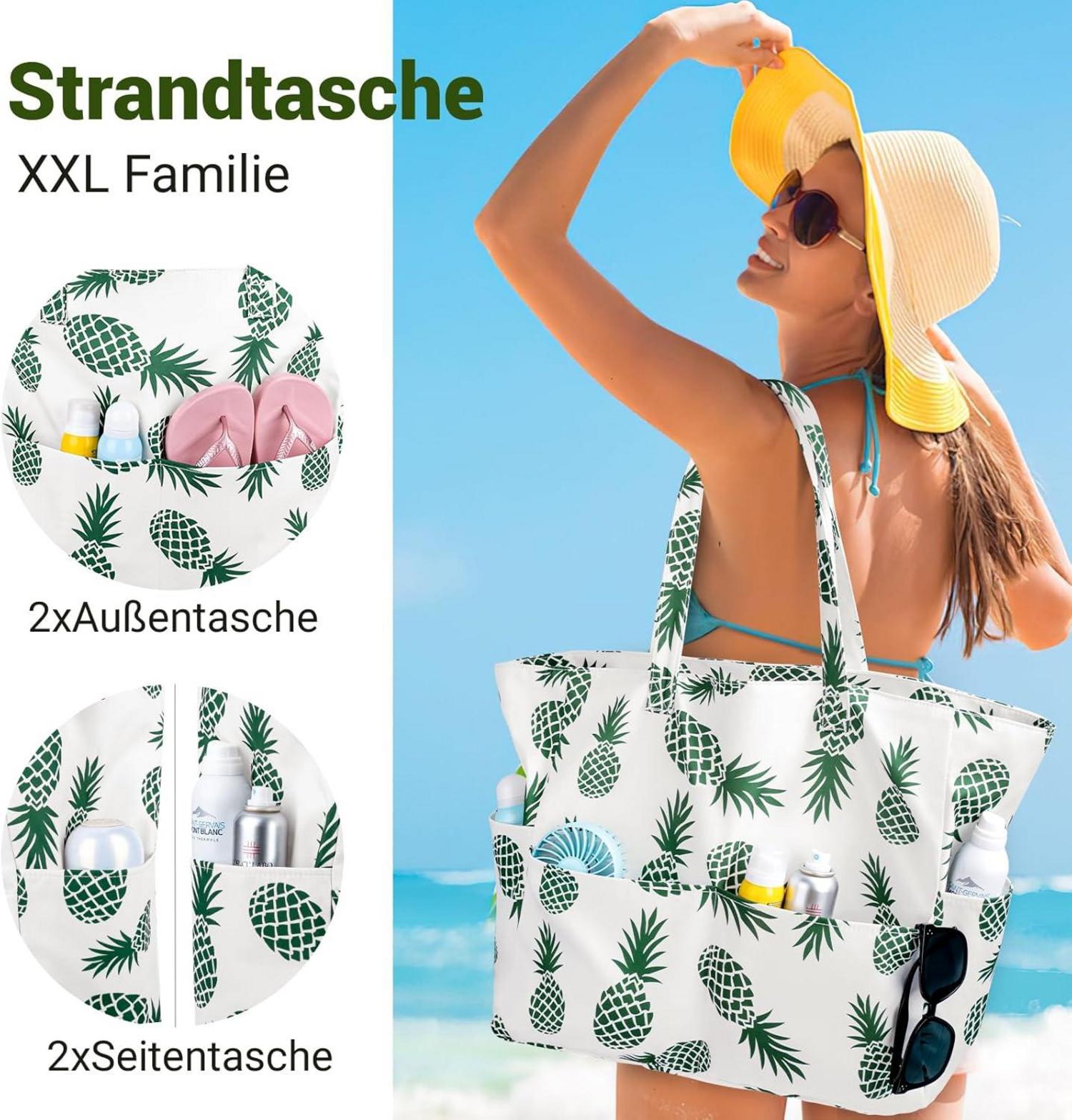 Strandtasche XXL mit Reißverschluss Damen Große Badetasche Beutel