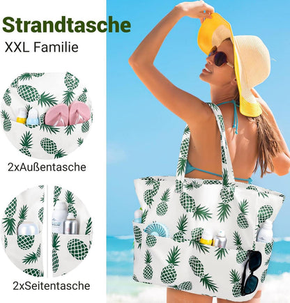 Strandtasche XXL mit Reißverschluss Damen Große Badetasche Beutel