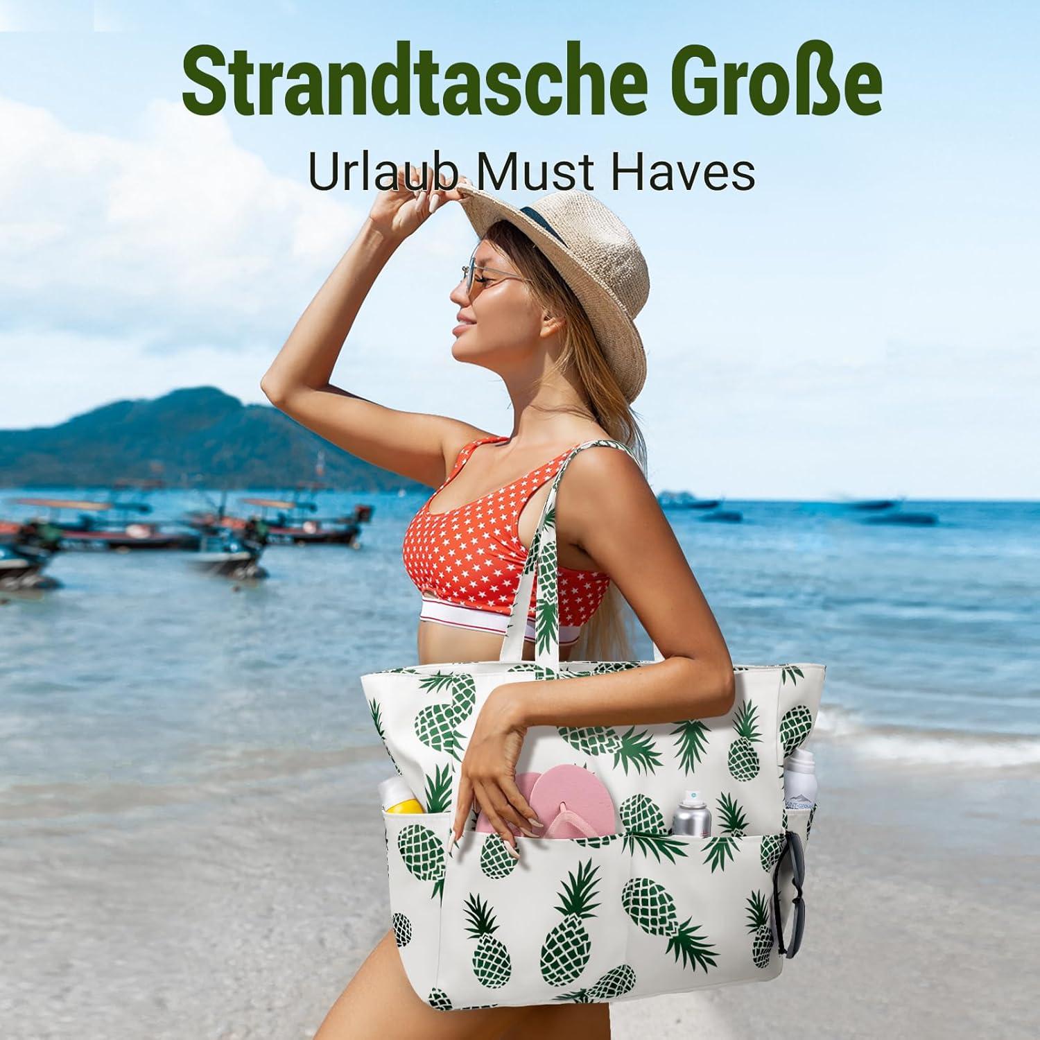 Strandtasche XXL Damen Reißverschluss Shopper Badetasche Urlaub