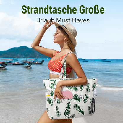 Strandtasche XXL Damen Reißverschluss Shopper Badetasche Urlaub