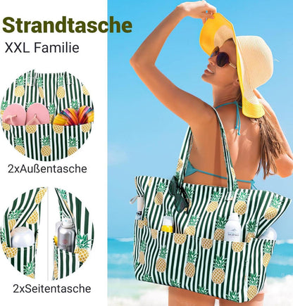 Strandtasche XXL mit Reißverschluss Damen Badetasche Beach Bag