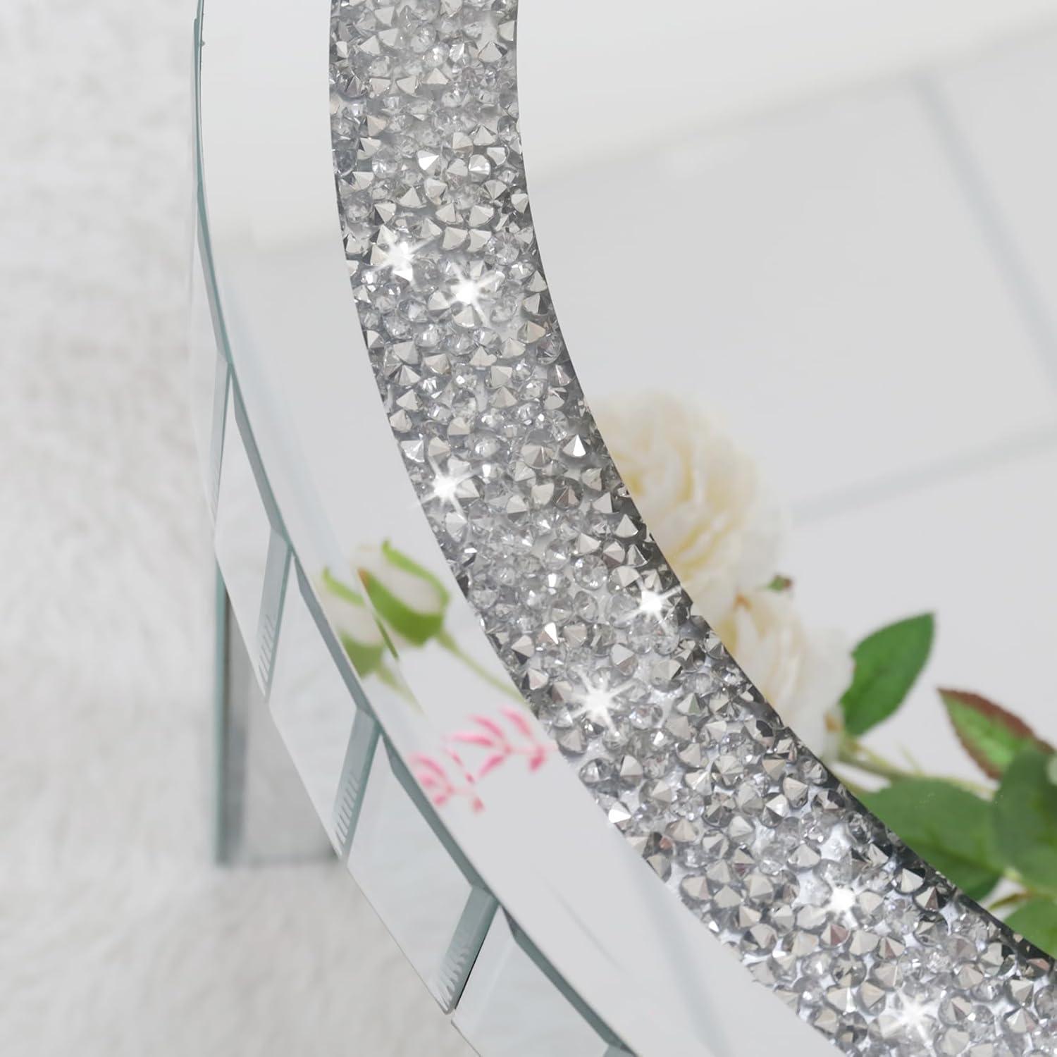 Runder Silber Glas Beistelltisch Kristall Ø60cm Luxus Modern 60×60×50 cm