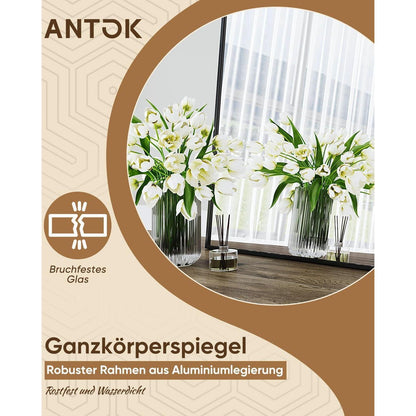 Ganzkörperspiegel Standspiegel gebogen, Schwarz oder Gold