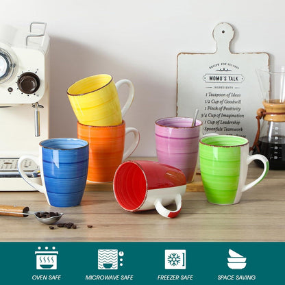 vancasso BONITA Kaffeetassen Set 6er Steingut 500ml große Becher Henkel multifunktional buntes Design