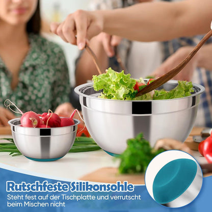 Rührschüssel Set Edelstahl Salatschüssel mit Deckel Silikonboden