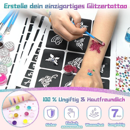 Glitzertattoo Set Kinder – Bastelgeschenke für Mädchen 6-12 Jahre