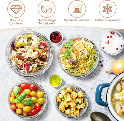 HaWare Rührschüssel Set Edelstahl Salatschüssel Deckel 4er 6L 2,8L 1,5L 0,7L