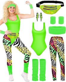 80er Retro Trainingsanzug Kostüm Set Damen Grün
