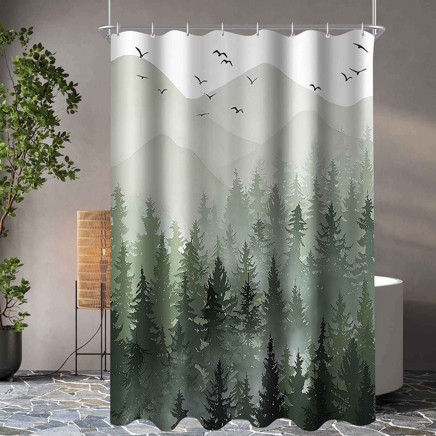 Lerores Duschvorhang Wald Antischimmel Textil 150x200cm mit 8 Ösen - Wasserabweisend Polyester Badevorhang