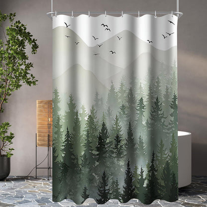 Lerores Duschvorhang Wald Antischimmel Textil 150x200cm mit 8 Ösen - Wasserabweisend Polyester Badevorhang