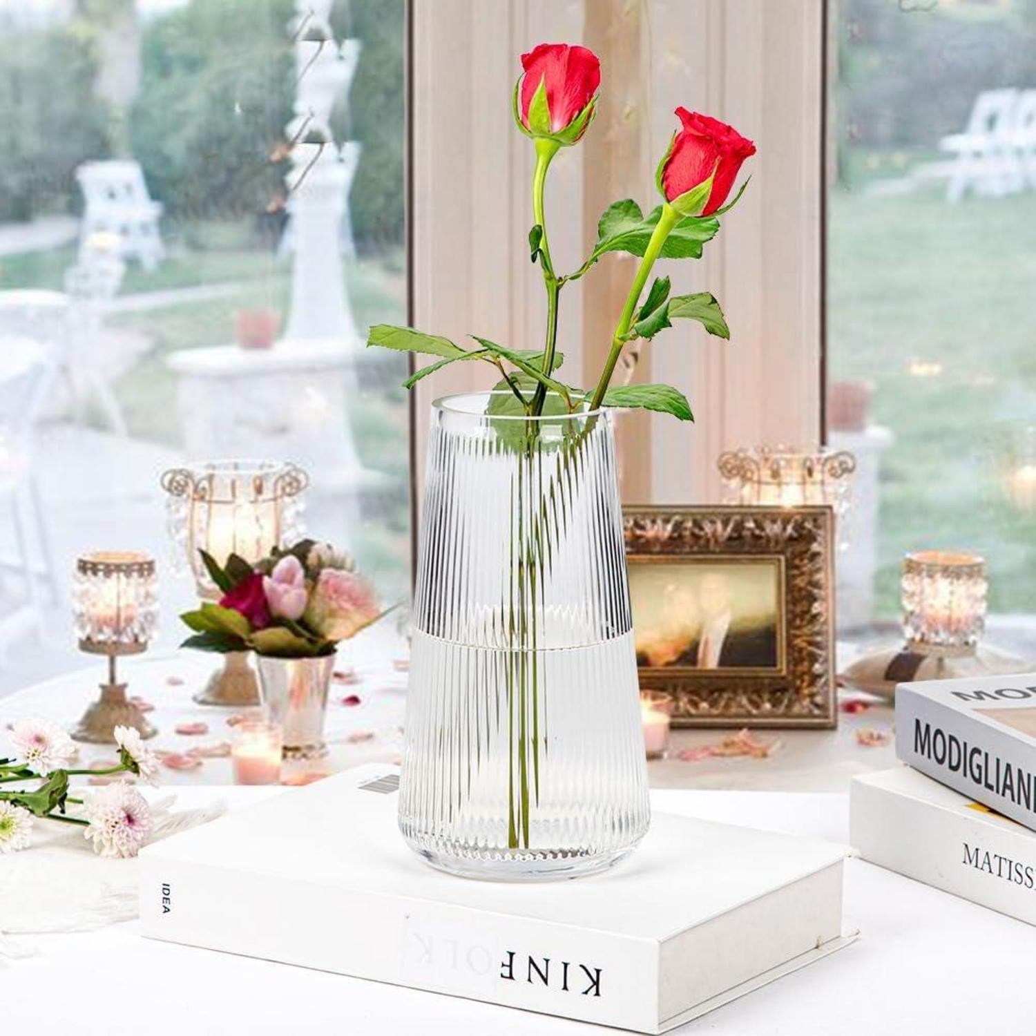 Dekovase Glas Rillen Blumenvase Ins Style Tischdeko Hochzeit Büro