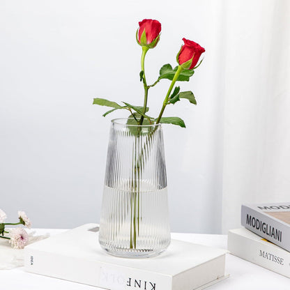 Moderne Glasvase mit Rillen Dekorative Blumenvase Ins Style 20cm Transparent