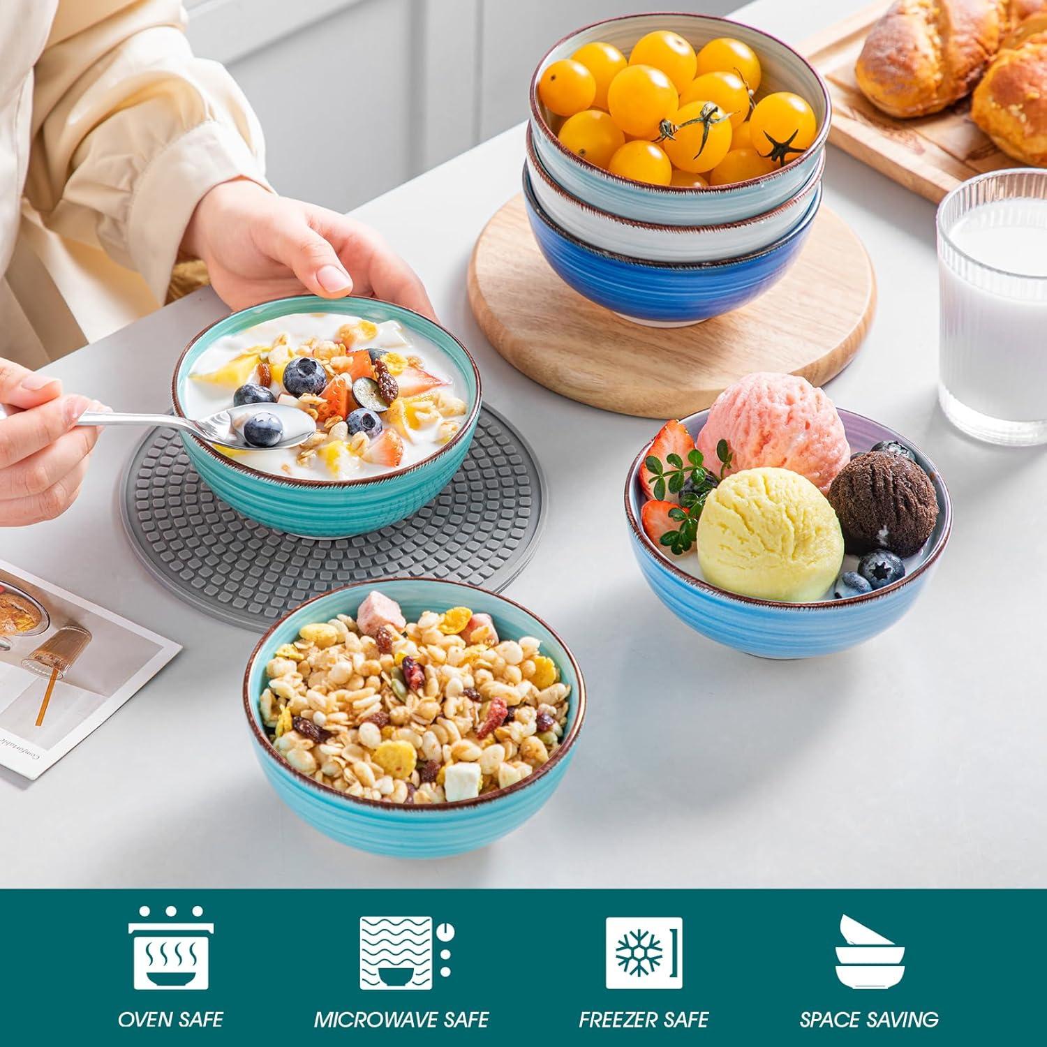 vancasso Dessertschalen Steinzeug-Set BONITA 6-teilig 12Oz Salatschüssel Eiscreme Schalen Blau