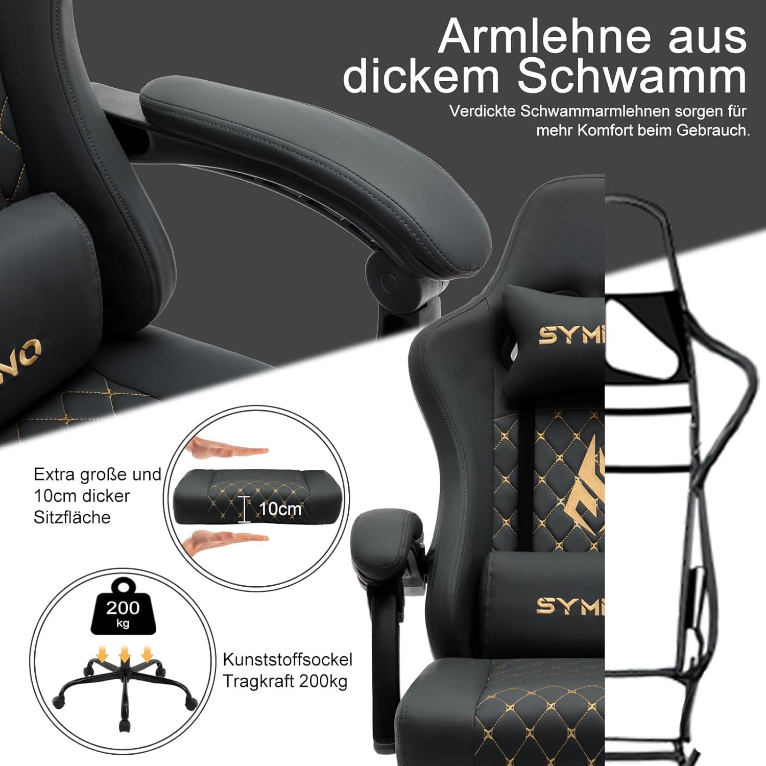 Gaming Stuhl mit Lendenwirbelstütze, Armlehnen, Fußstütze - Vintage PU