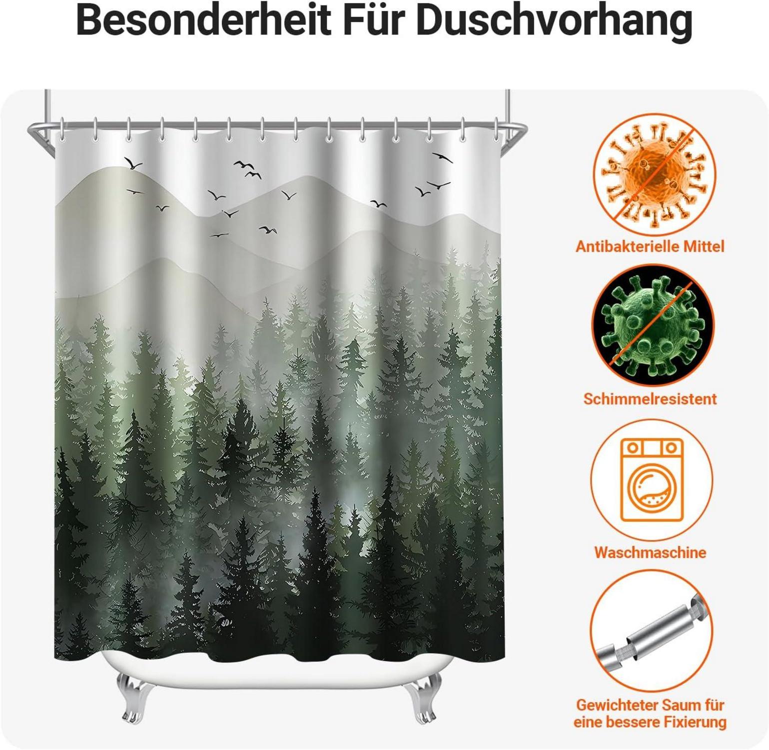 Duschvorhang Wald Antischimmel Textil 240x200cm Wasserdicht Polyester Stoff 16
