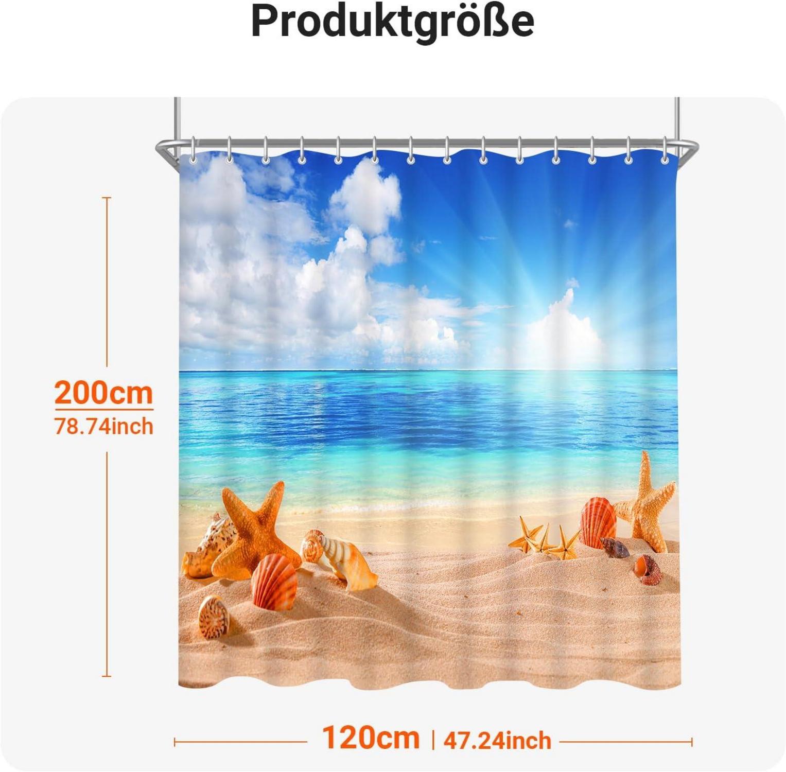 Duschvorhang 120x200cm Sea Blue Textil Beschwerter Saum Antischimmel