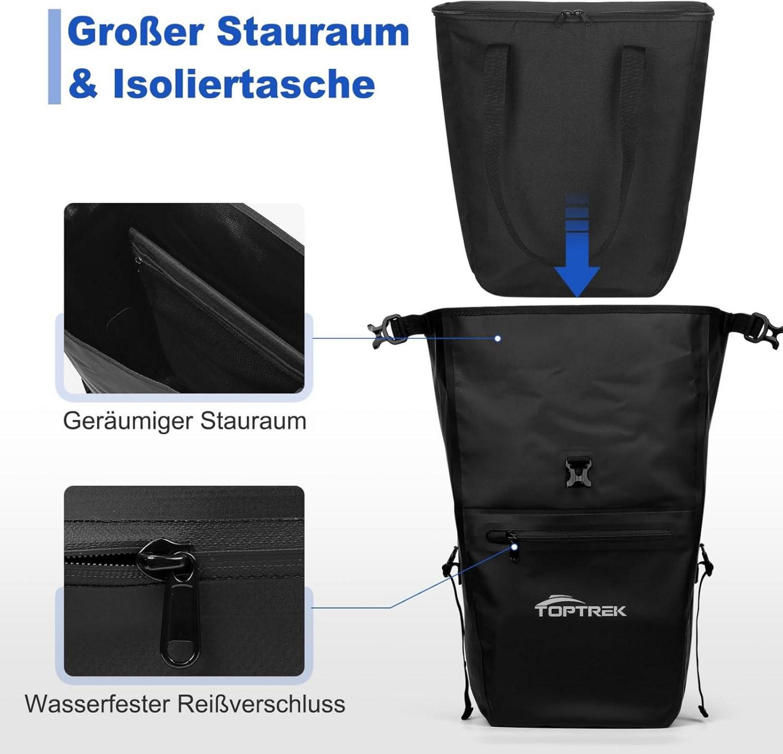 toptrek fahrradtasche gepäckträger Toptrek Fahrradtasche für Gepäckträger mit Isoliertasche 28L – LuxusKollektion