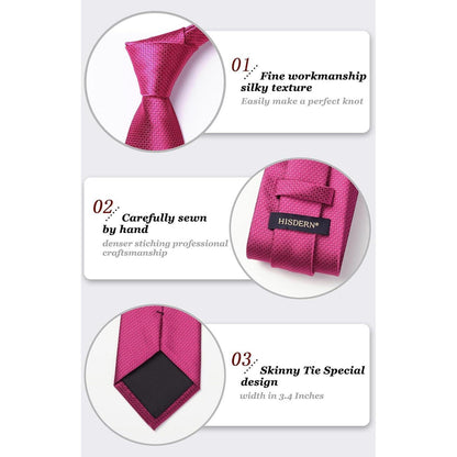 Herren Krawatte mit Einstecktuch Set, Elegant, Heißes Rosa