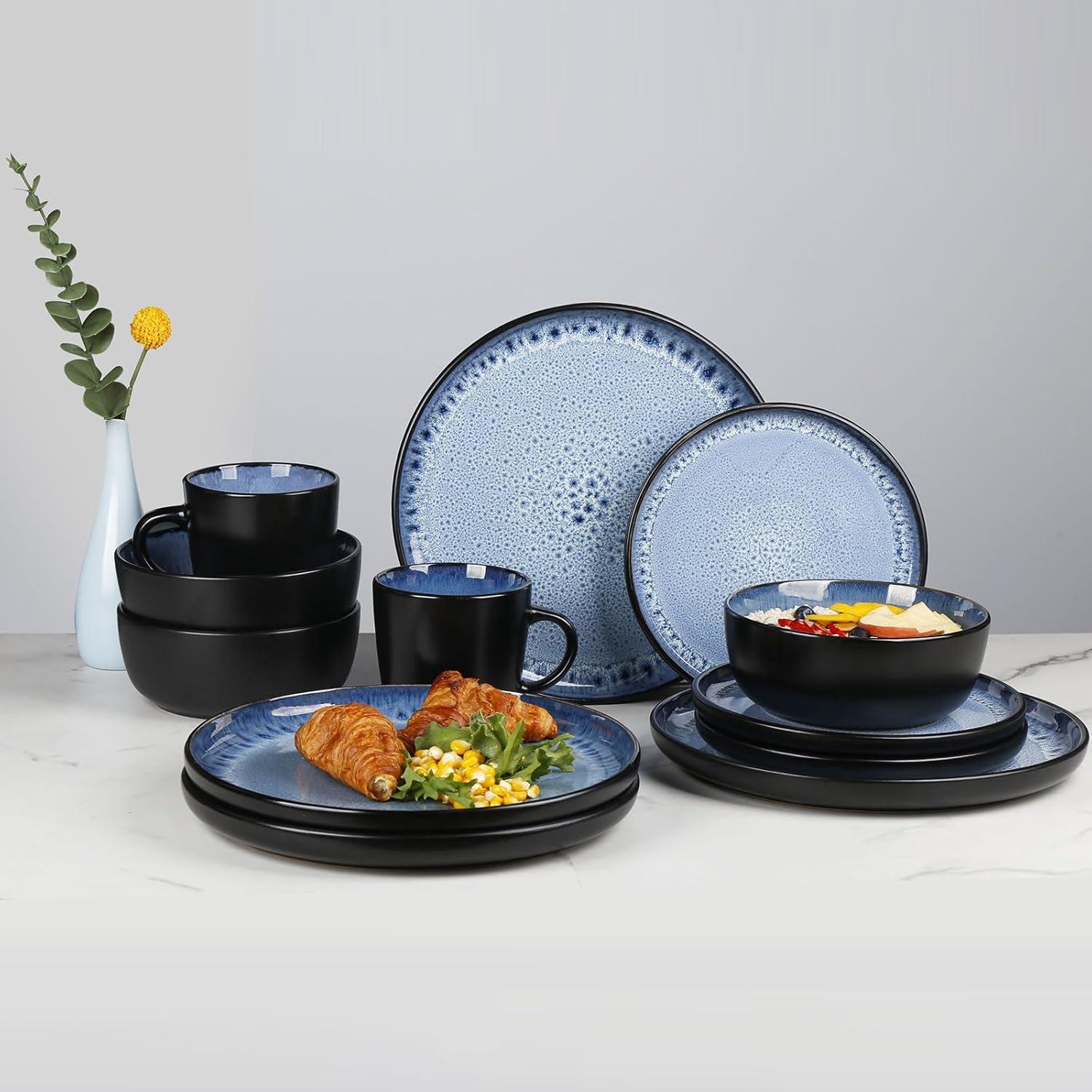 Steingut Geschirrset 4 Personen 16-tlg Mediterraner Tafelservice