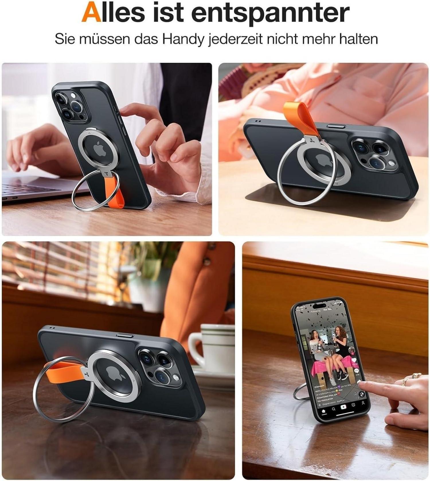 TORRAS Handy Ring MagSafe 12N Magnet 360°Drehbar Ständer Halterung magnetisch iPhone Samsung - Titan Silber