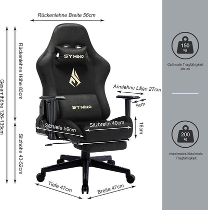 Ergonomischer Gaming Stuhl mit Fußstütze und Stoffbezug