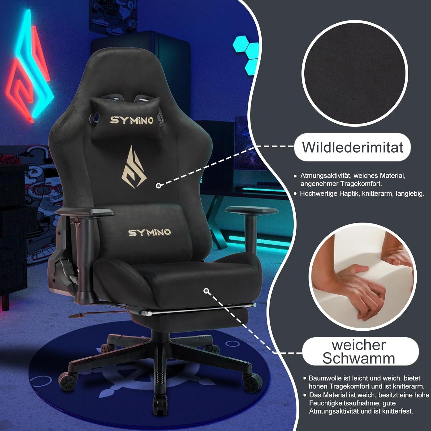 Symino Gaming Stuhl Ergonomischer Bürostuhl Höhenverstellbar Schwarz