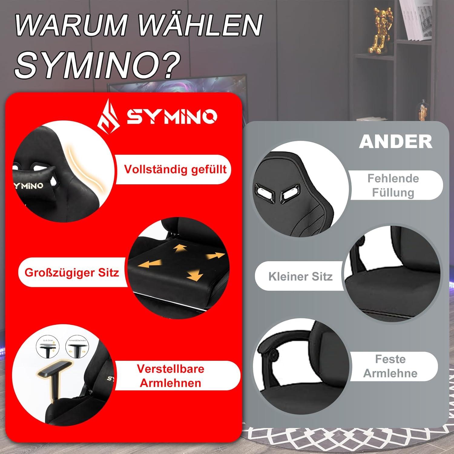 Symino Gaming Stuhl Ergonomischer Bürostuhl Höhenverstellbar Schwarz