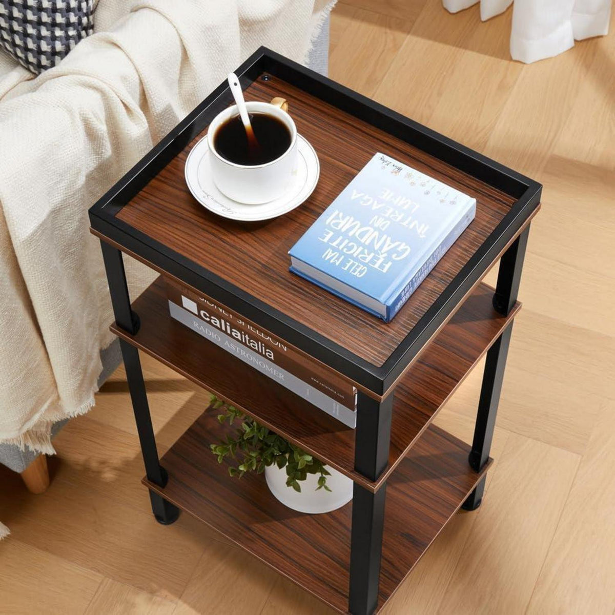 Beistelltisch Industrial Design mit 3 Ebenen & hohem Rand