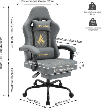 Ergonomischer Gaming Stuhl mit Fußstütze und Retro-Design, 200KG