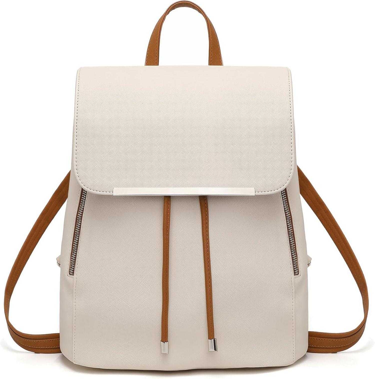 Damen Kunstleder Elegant Rolltop Tunnelzug Cityrucksack Tasche