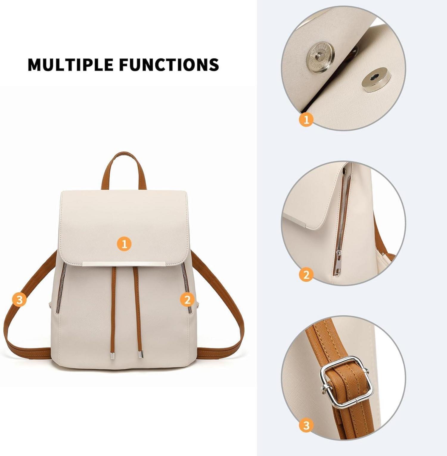 Damen Kunstleder Elegant Rolltop Tunnelzug Cityrucksack Tasche