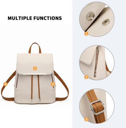 Damen Kunstleder Elegant Rolltop Tunnelzug Cityrucksack Tasche