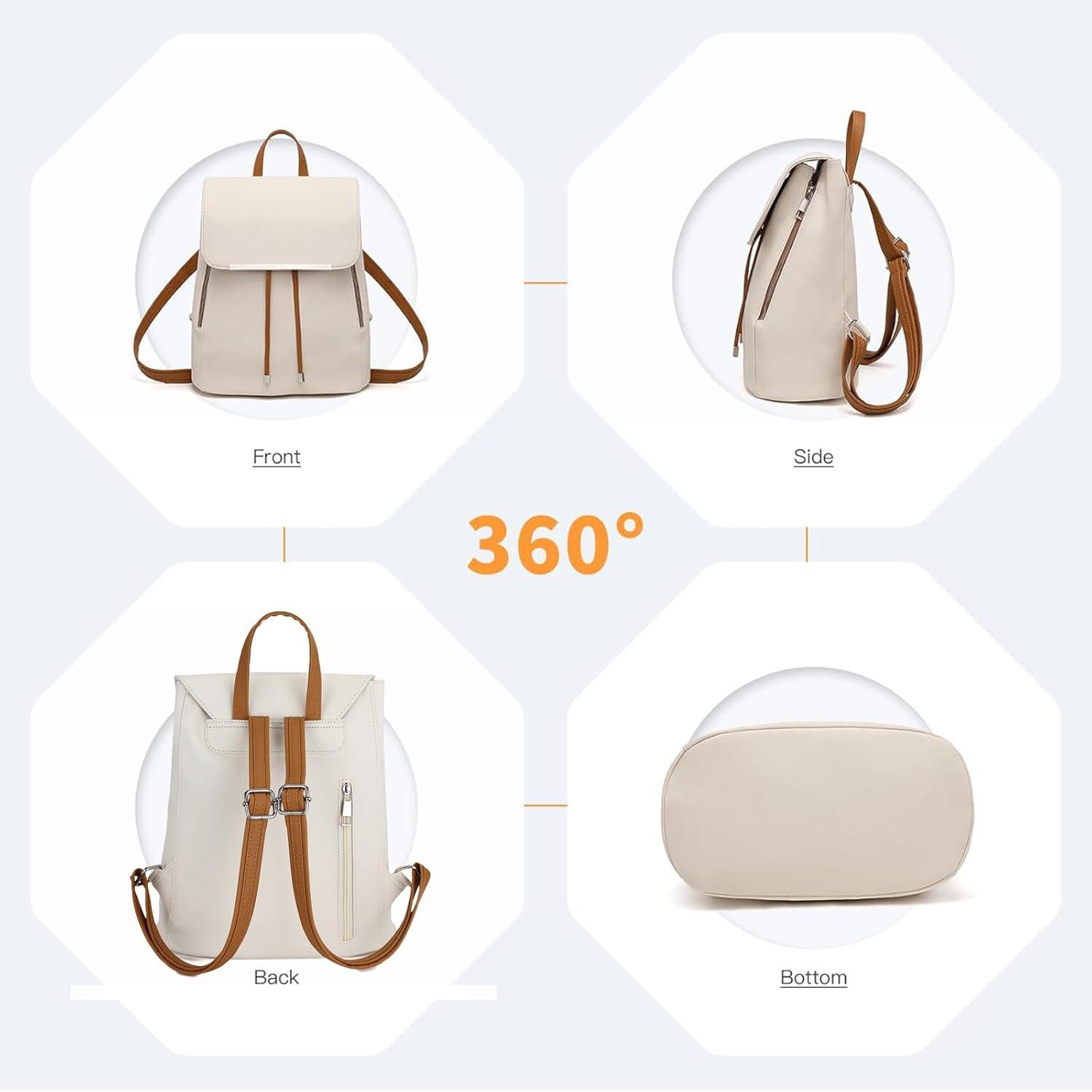 Damen Kunstleder Rucksack Elegant Rolltop Tunnelzug Cityrucksack