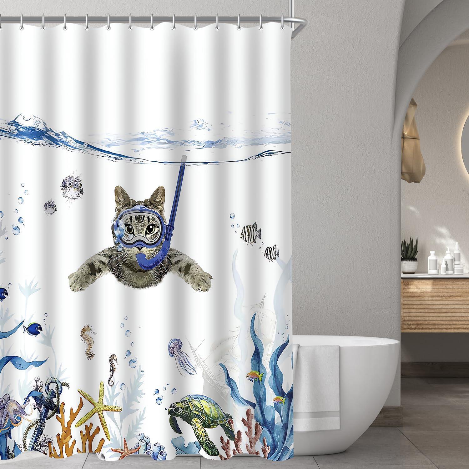 Duschvorhang Katzenschwimme 120x200cm Polyester Wasserdicht Blau