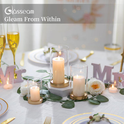 Windlicht Glas 3er Set Groß Gold Kerzenständer mit Zylinder