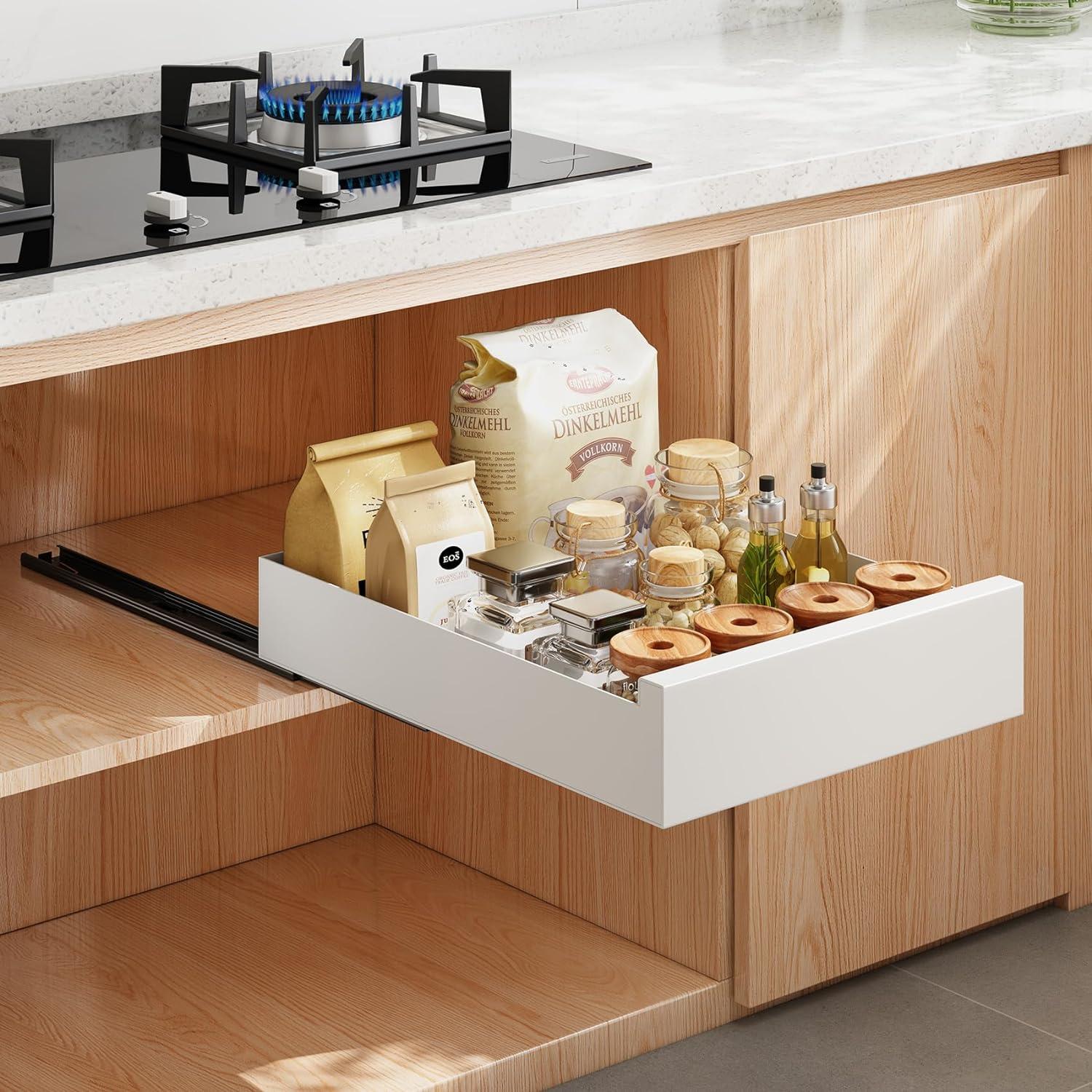 Telescopic Kitchen Cabinet Drawer Organizer 35x53x8cm White