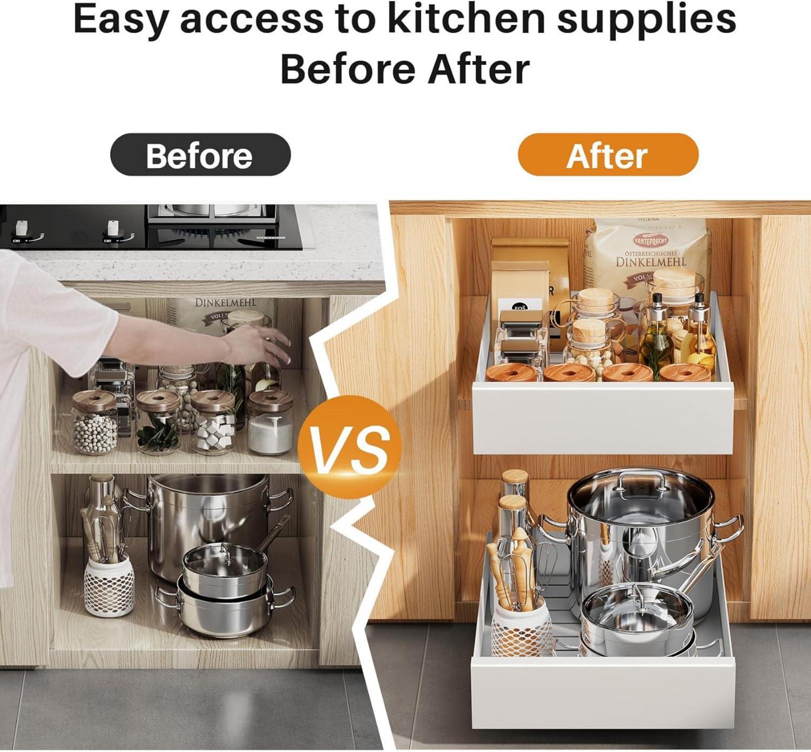 Telescopic Kitchen Cabinet Organizer Slide Out Drawer 35x53x8cm White