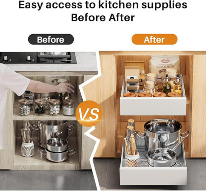 Telescopic Kitchen Cabinet Organizer Slide Out Drawer 35x53x8cm White