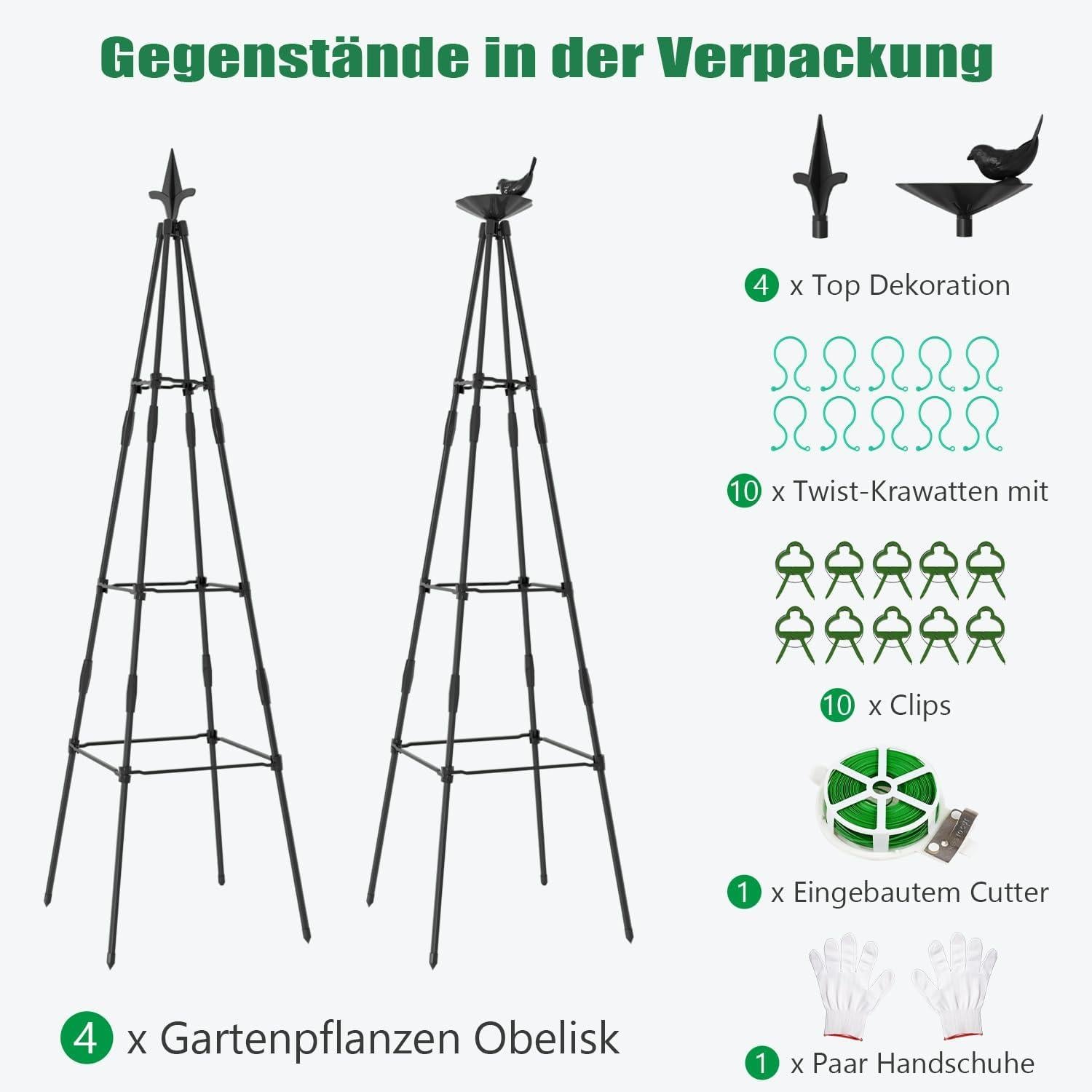 Rankhilfe Garten Obelisk 4er Set 120cm Rankgitter für Kletterpflanzen & Blumen