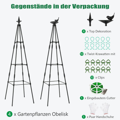 Rankhilfe Garten Obelisk 4er Set 120cm Rankgitter für Kletterpflanzen & Blumen