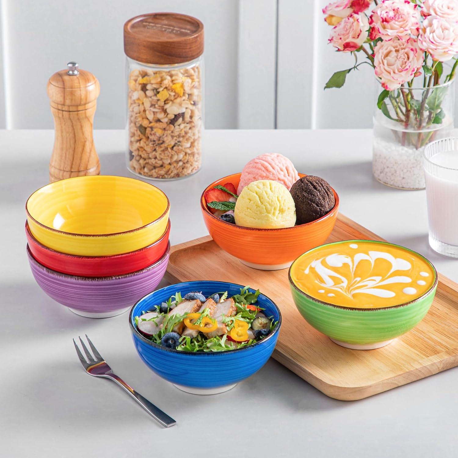 6er Set Dessertschalen Steinzeug Keramik bunt 12 Oz Schüsseln