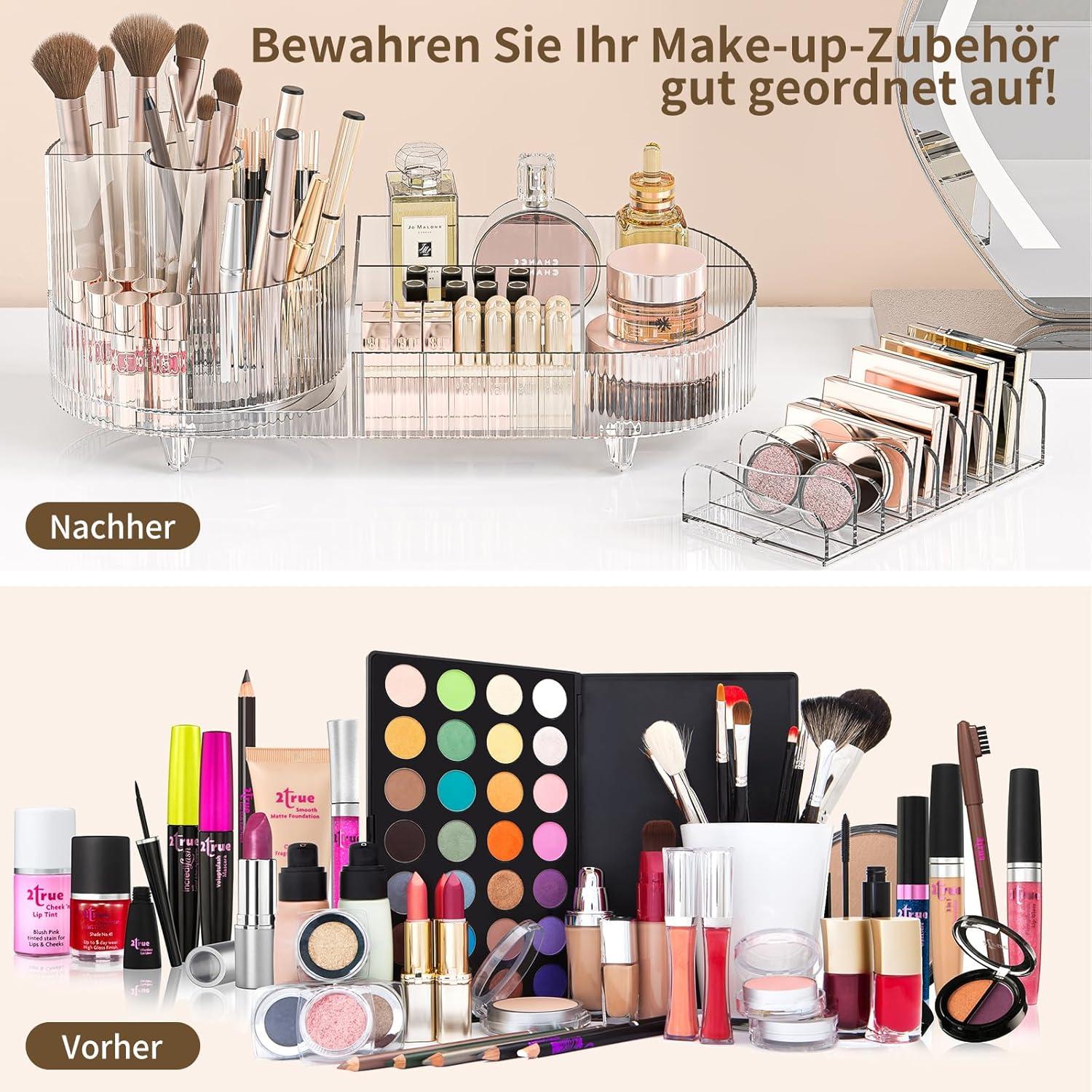 360° Drehbarer Make Up Organizer Set Kosmetik Aufbewahrung Organizer