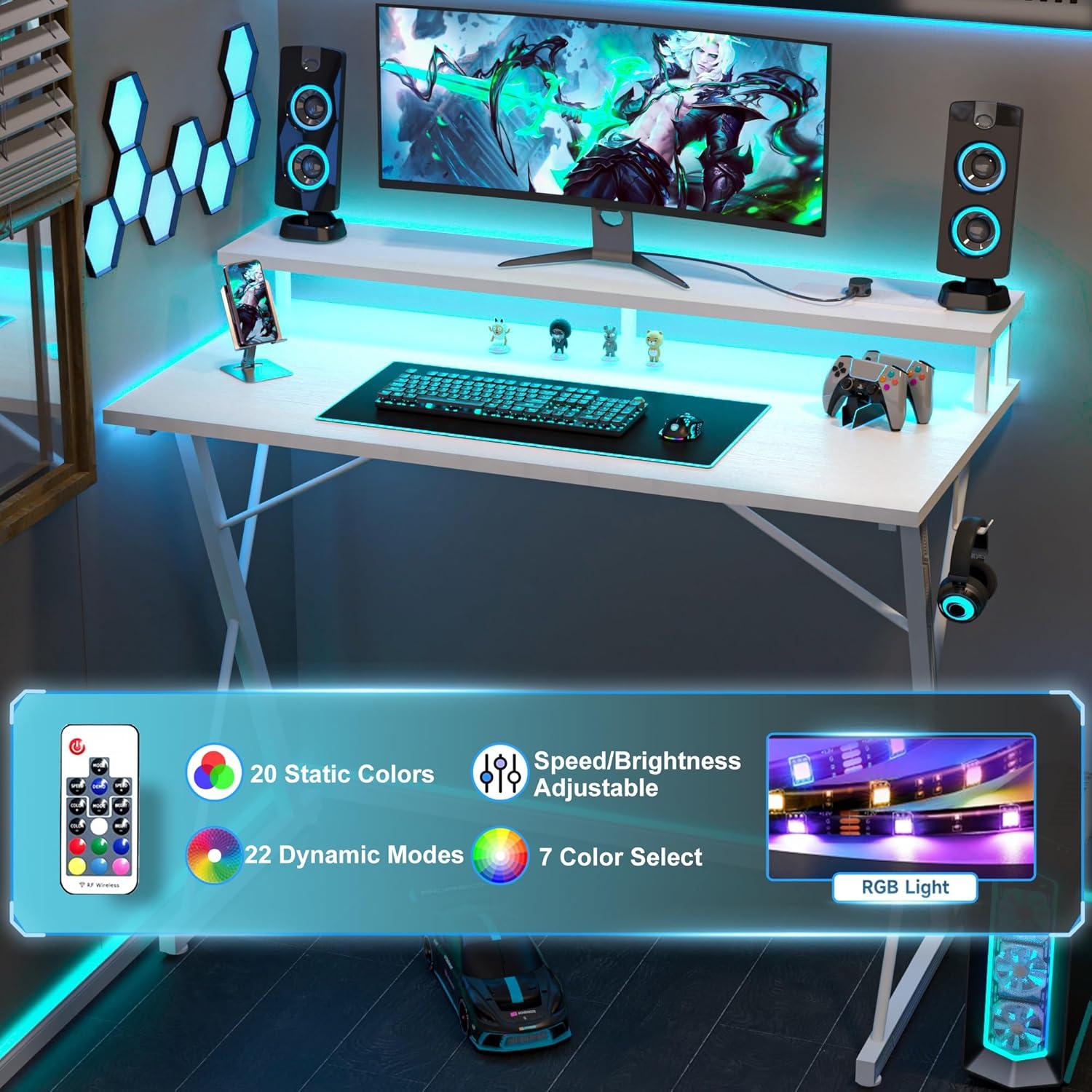 Gaming Schreibtisch LED 100x50 cm Gamer Tisch X Rahmen - Blau