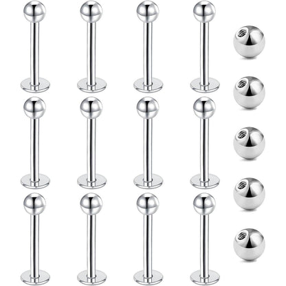 12er Lippenpiercing Set Chirurgenstahl Labret Helix Tragus 1,2mm 10mm Silber