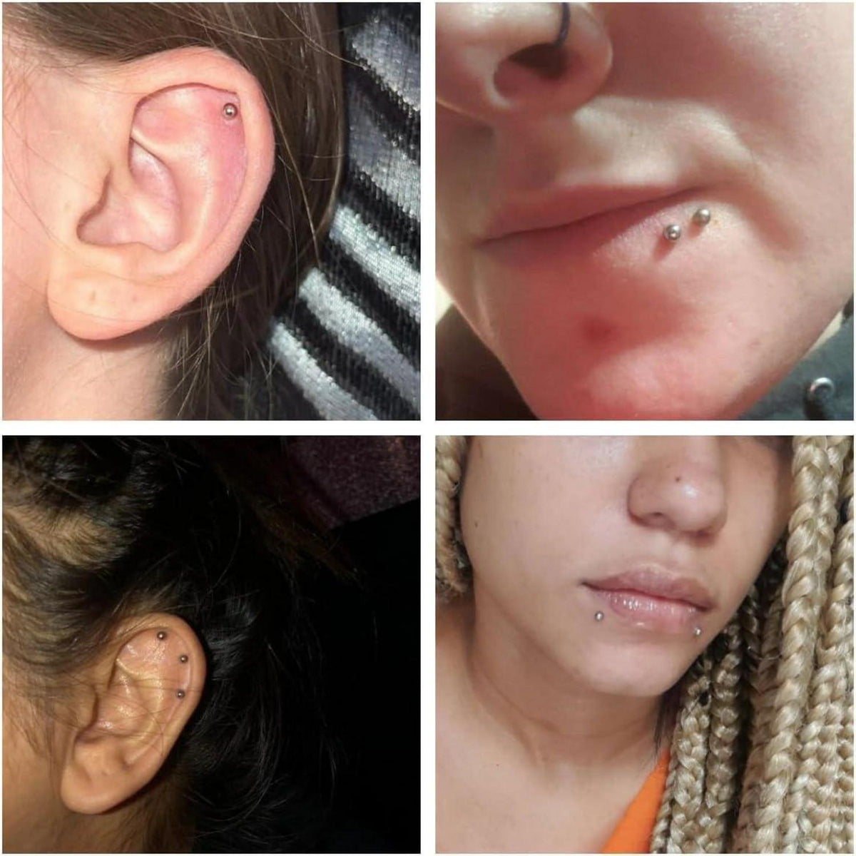 12er Lippenpiercing Set Chirurgenstahl Labret Helix Tragus 1,2mm 10mm Silber