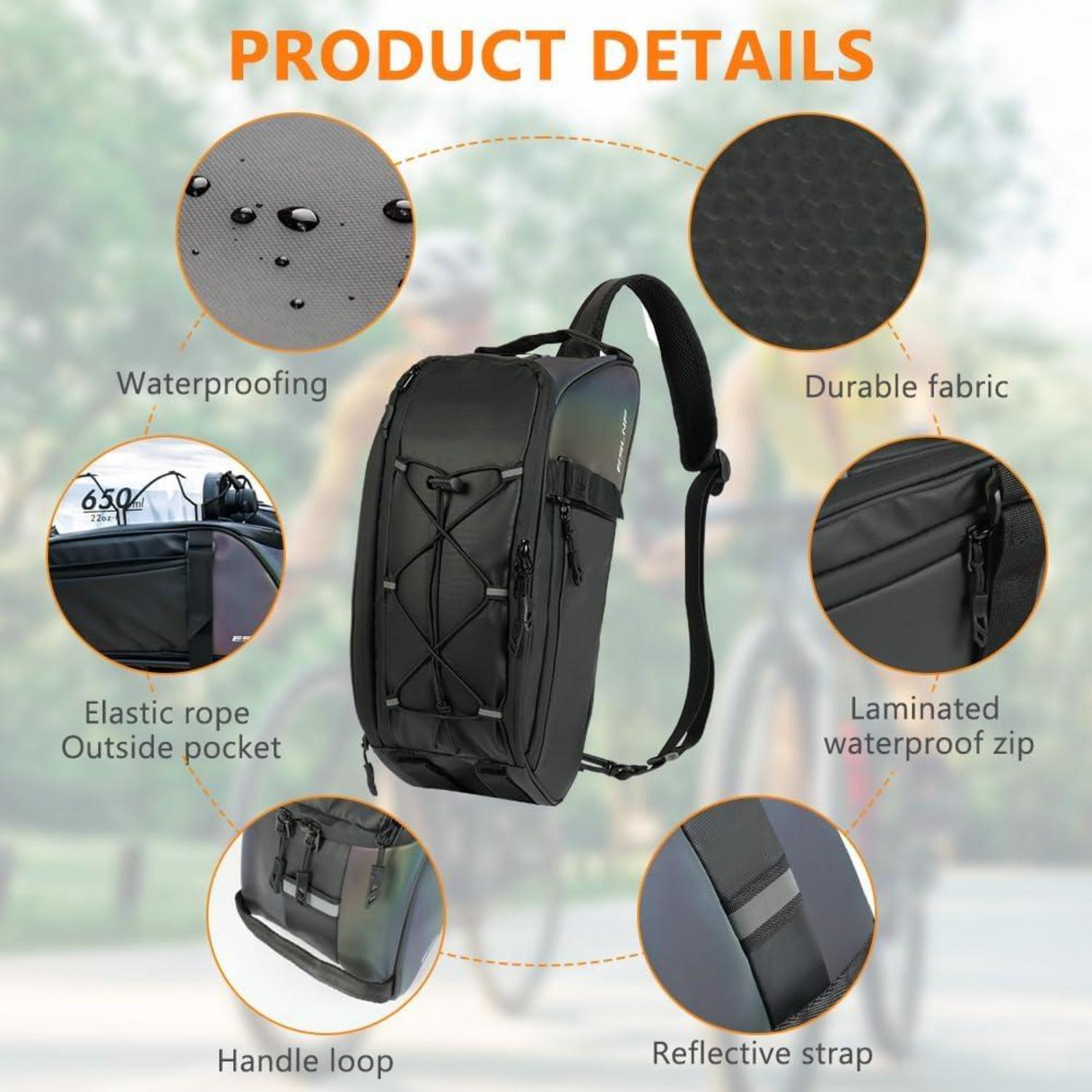 Flintronic 2-in-1 Fahrrad Gepäckträgertasche 8L - wasserdicht & reflektierend