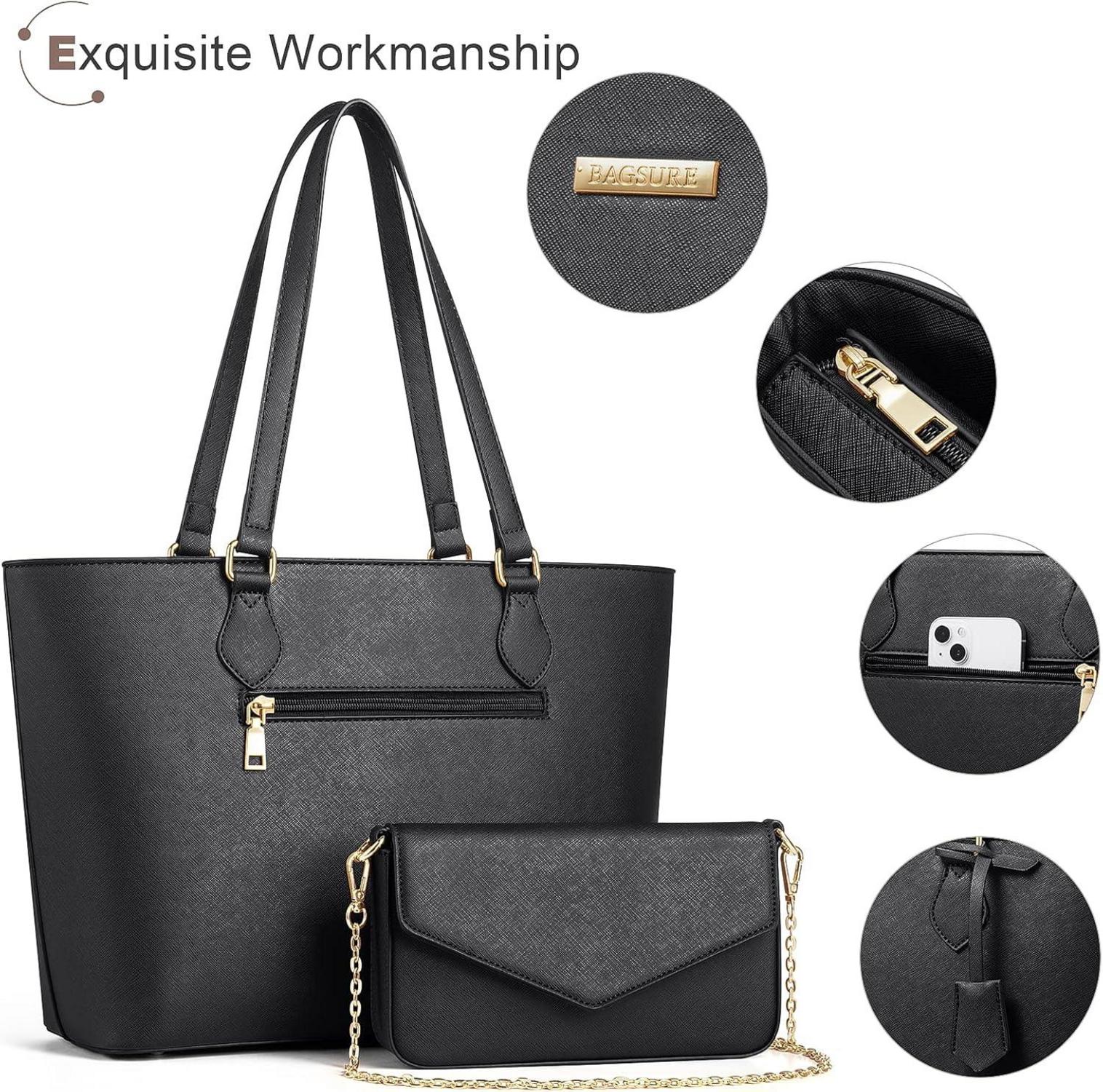 Bagsure Handtaschen Set Damen 4-teiliges Büro Schwarz